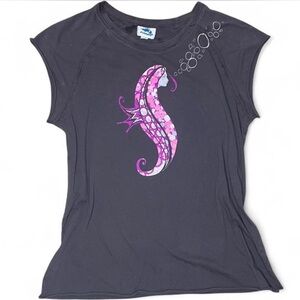 Blue Platypus Seahorse Graphic Baby Tee Y2K Style Size Large